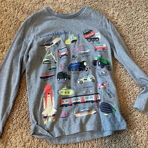 Mini Boden transportation alphabet shirt. Size 7/8. Never worn.